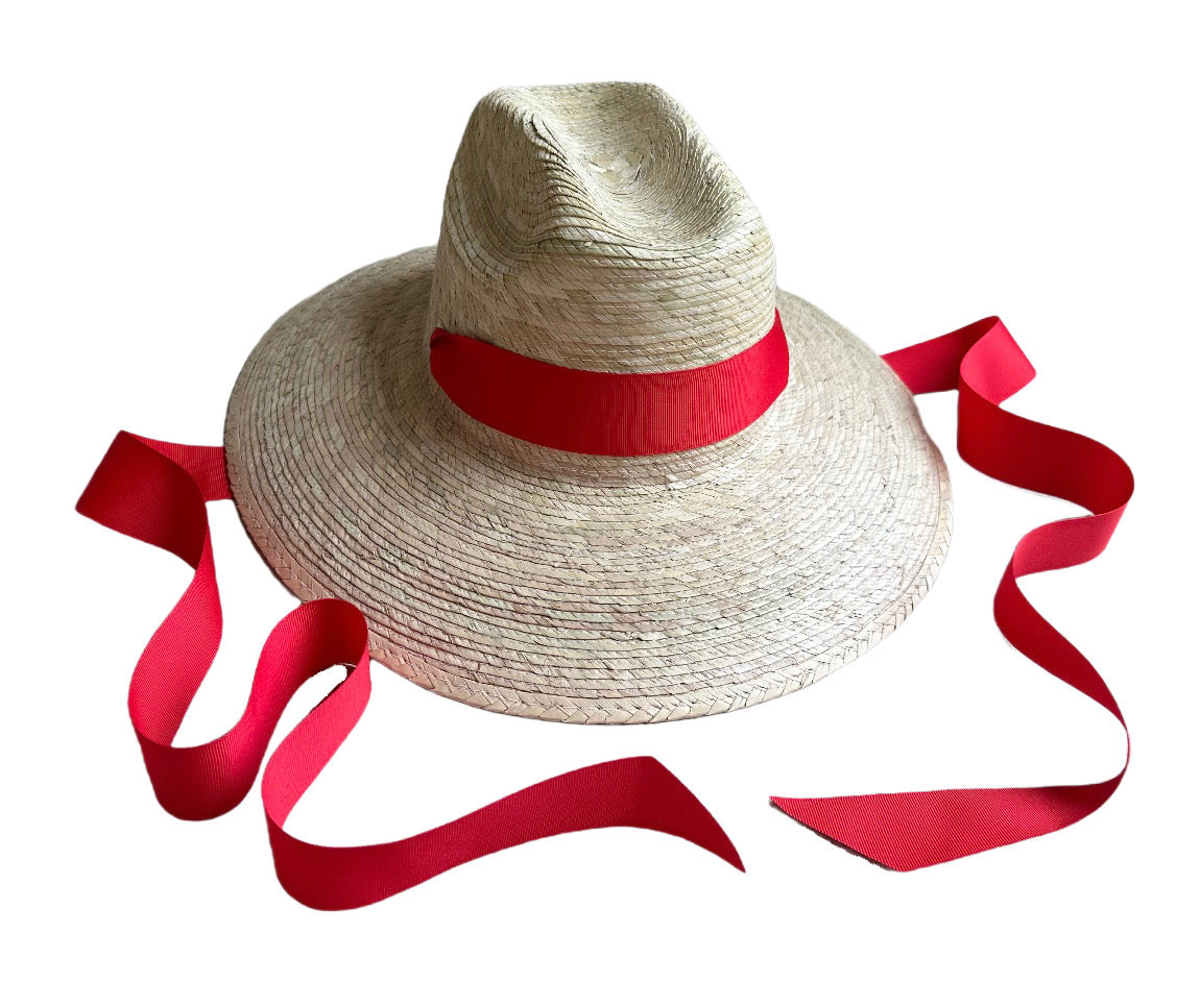 Petunia Girl's Sun Hat - Red Long Grosgrain Ribbon