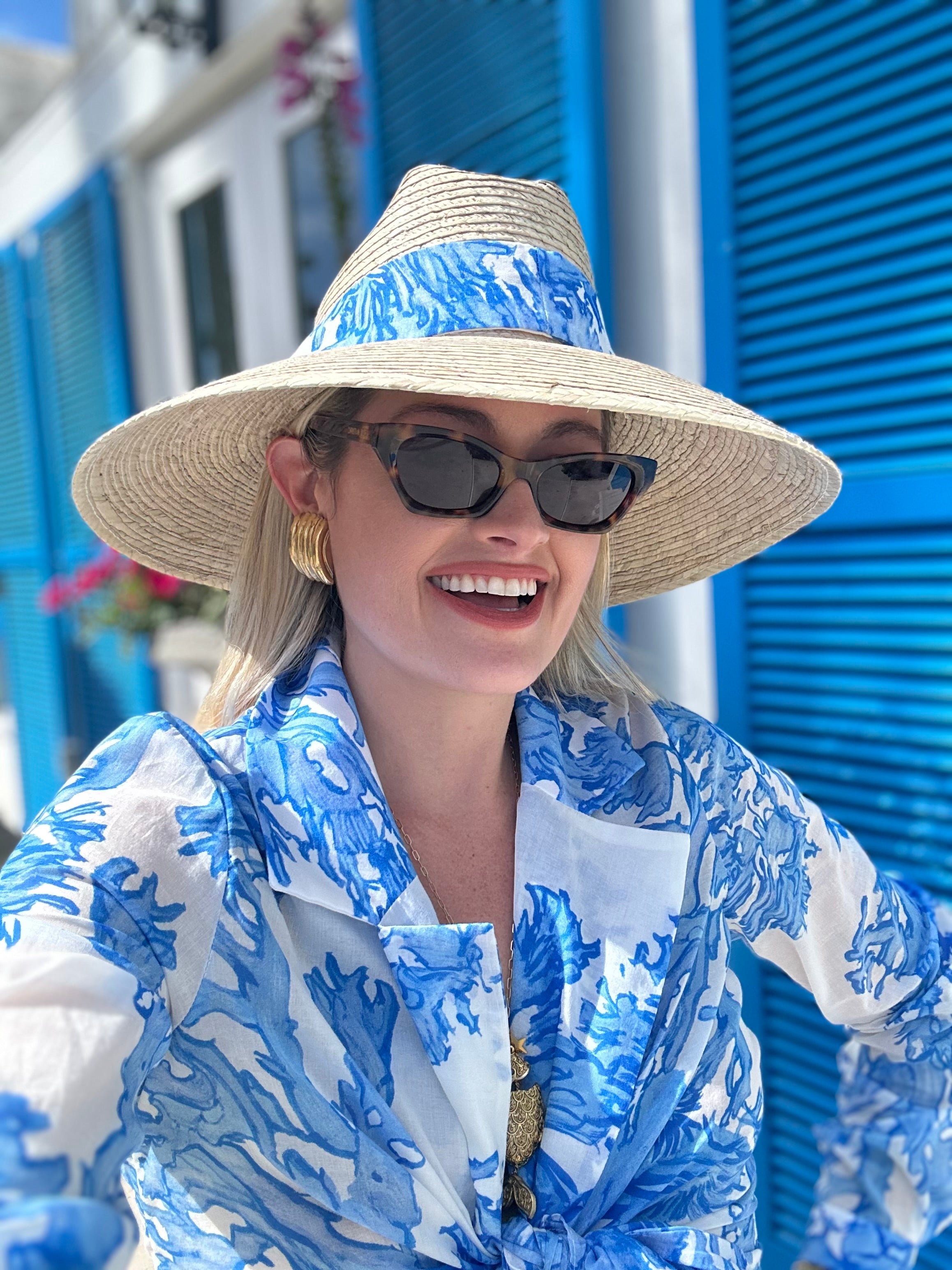Hollyhock Sun Hat - Pink Pansy Block Print Hat Scarf