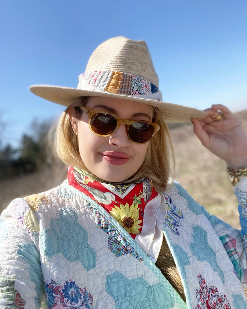 Zinnia Sun Hat - Blue Thistle Block Print Hat Scarf
