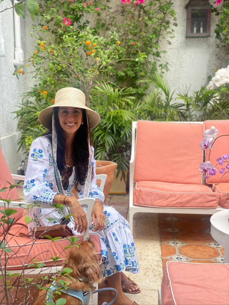 Clematis Bucket Hat - Pink Marigold Block Print Hat Scarf