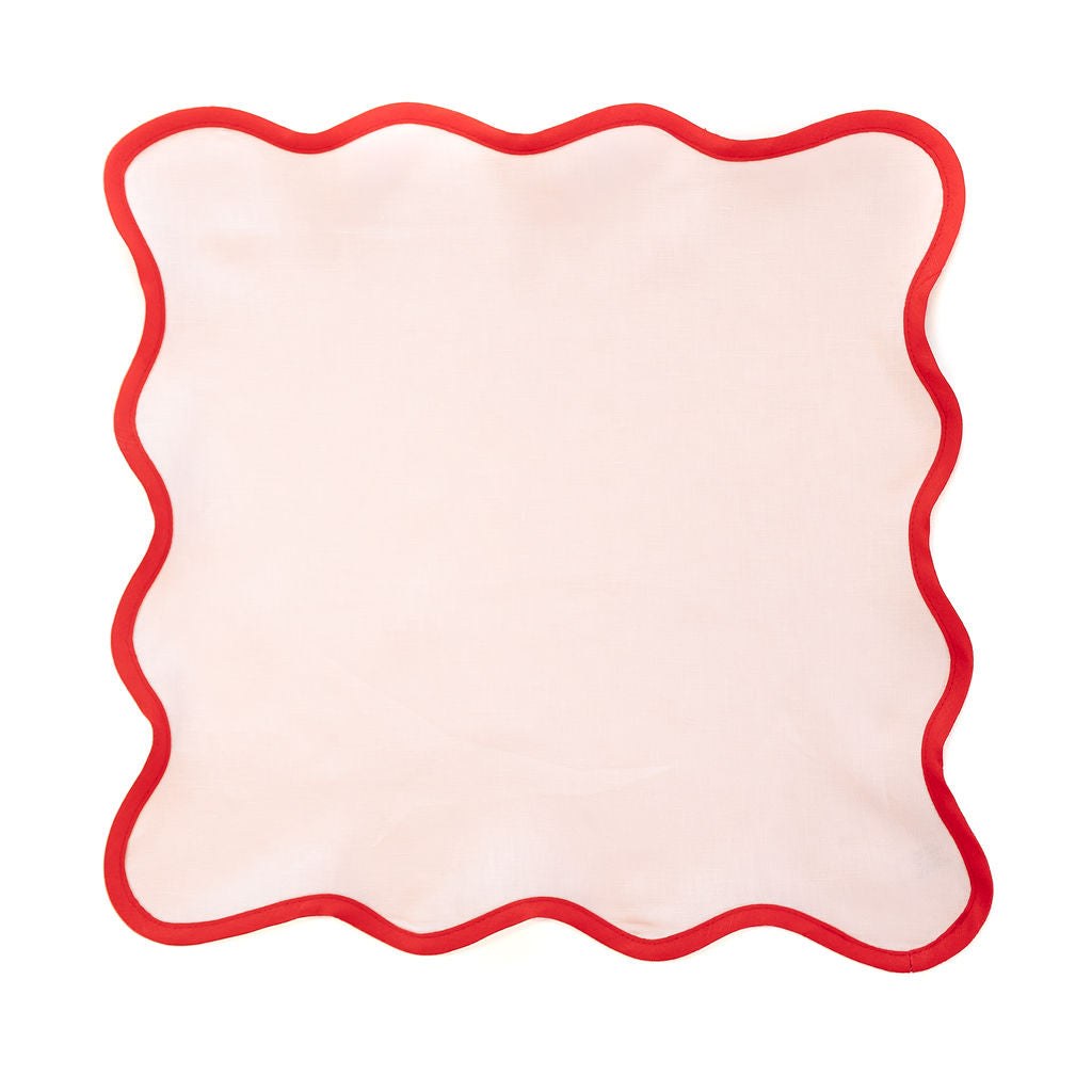 Linen Scalloped Square in Peony Pink with Rosebud Red