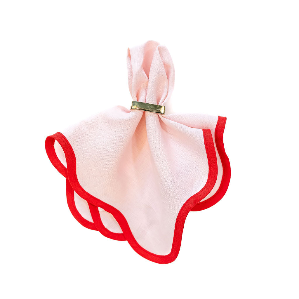 Linen Scalloped Square in Peony Pink with Rosebud Red