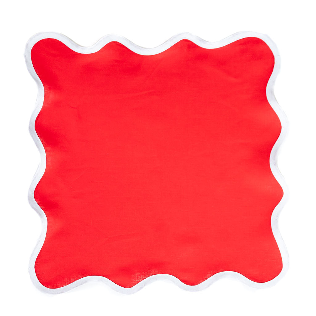 Linen Scalloped Square in Rosebud Red