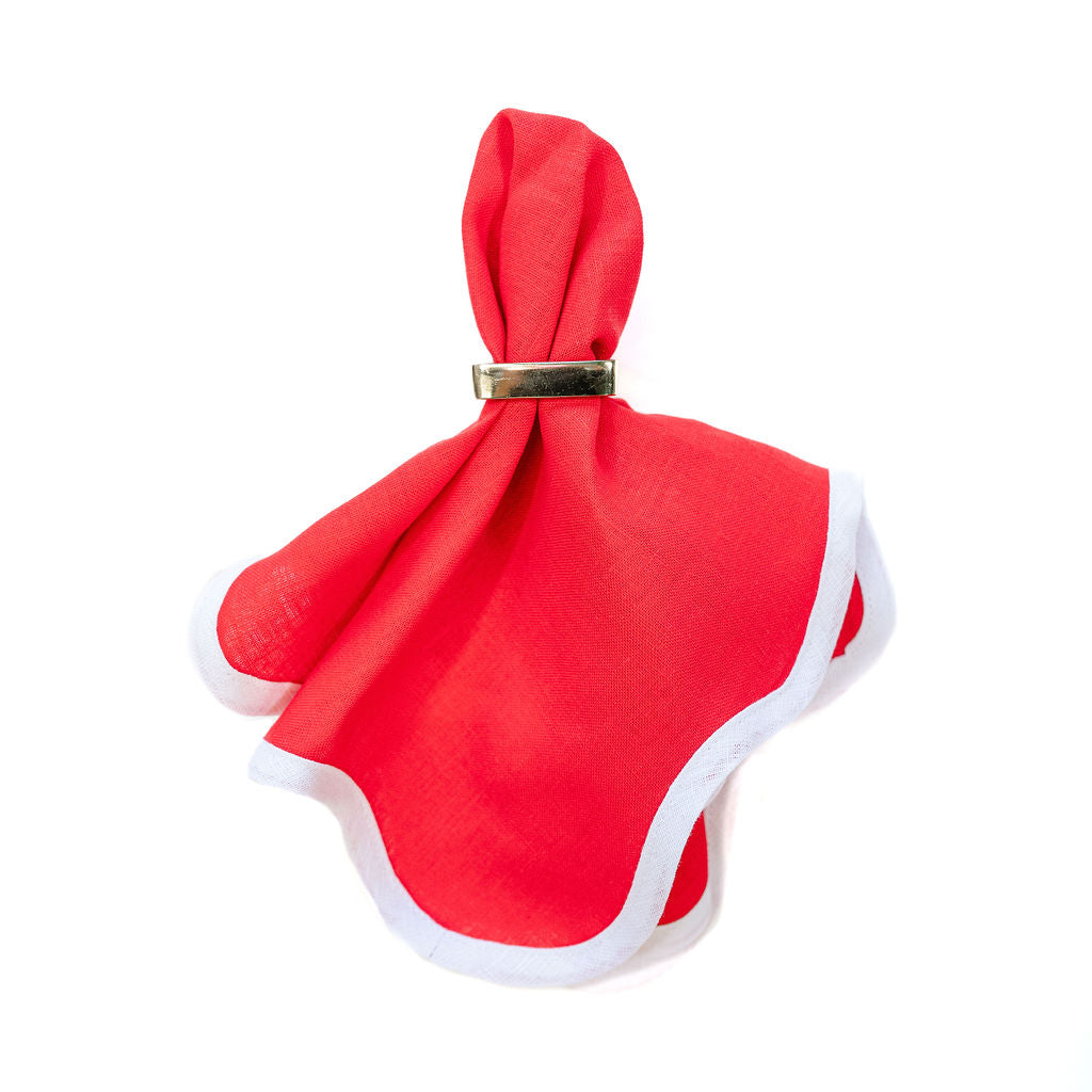 Linen Scalloped Square in Rosebud Red