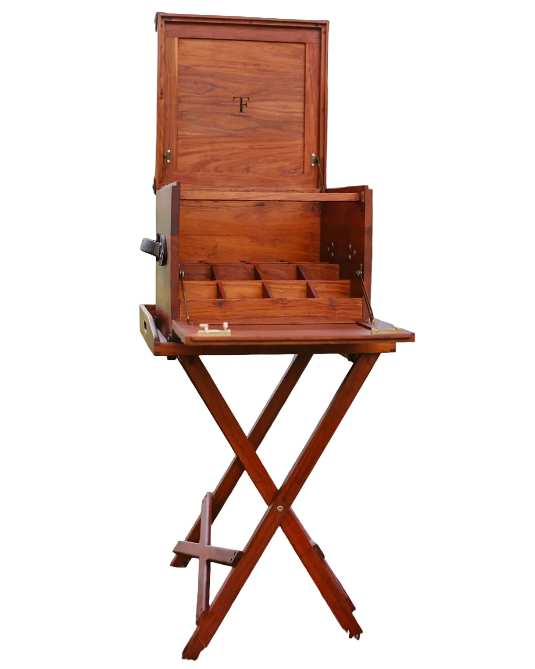 Handcrafted Teak Safari Field Bar with Leather Handles