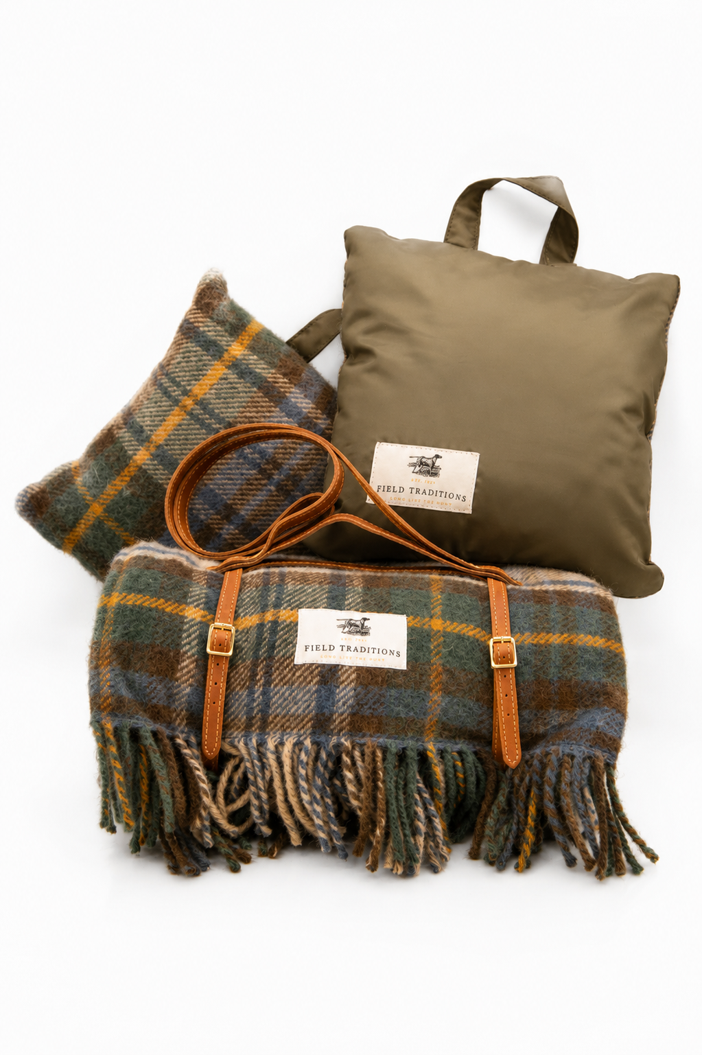 Field Traditions New Wool Tartan Field Picnic Blanket and Cushion Set