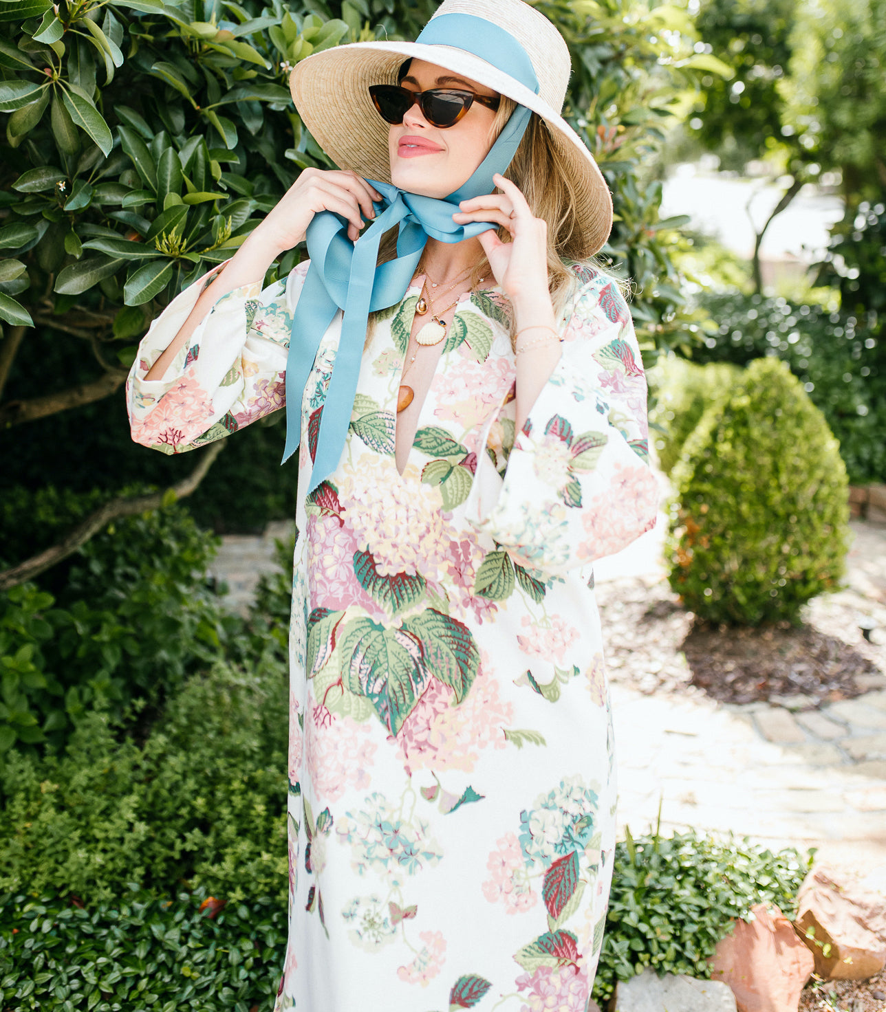 Wildflower Sun Hat - Cornflower Blue Paracord Lanyard with Wood & Jade Toggle Beads