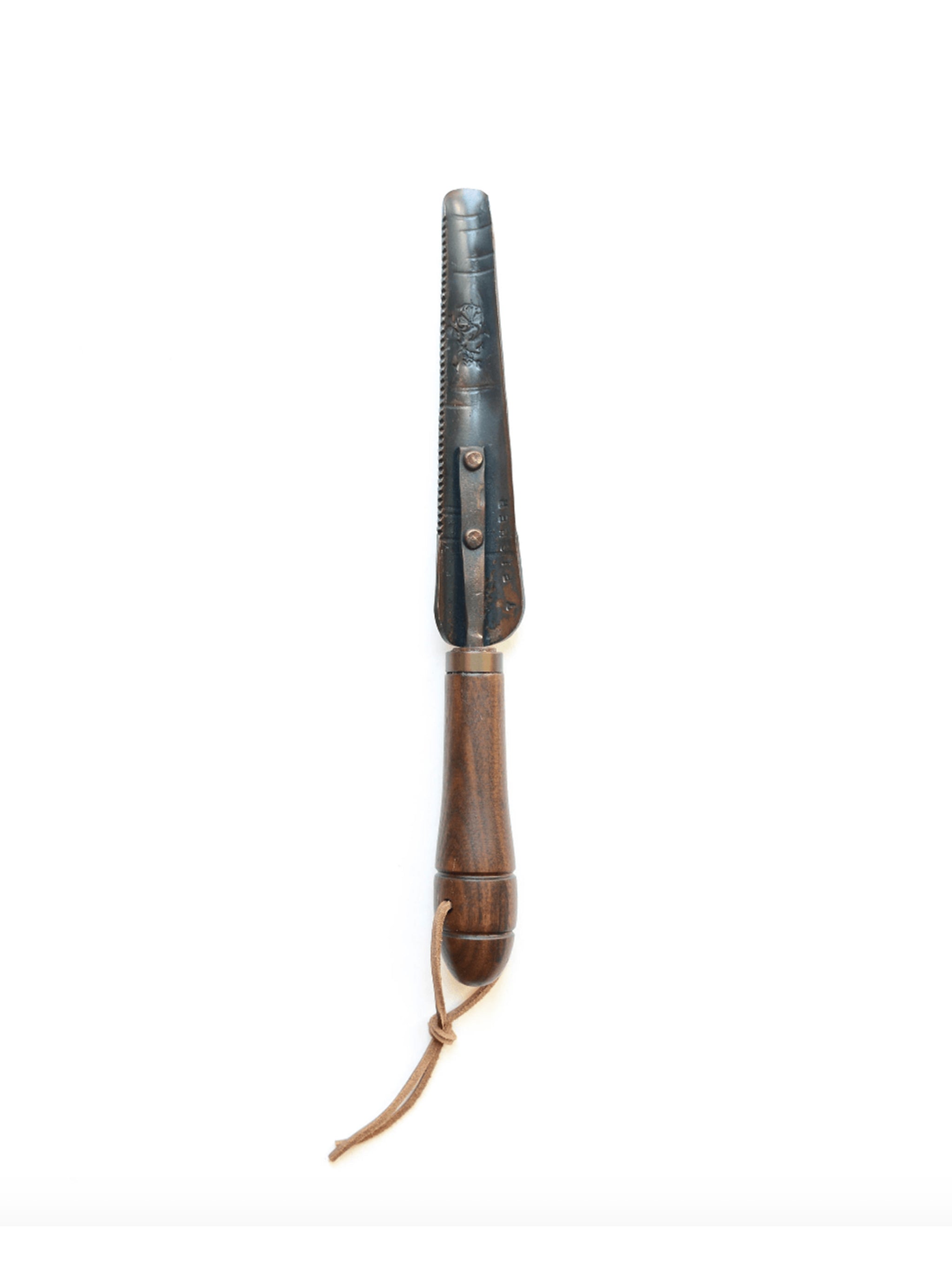 Hair straightener with leather wrap on a white background
