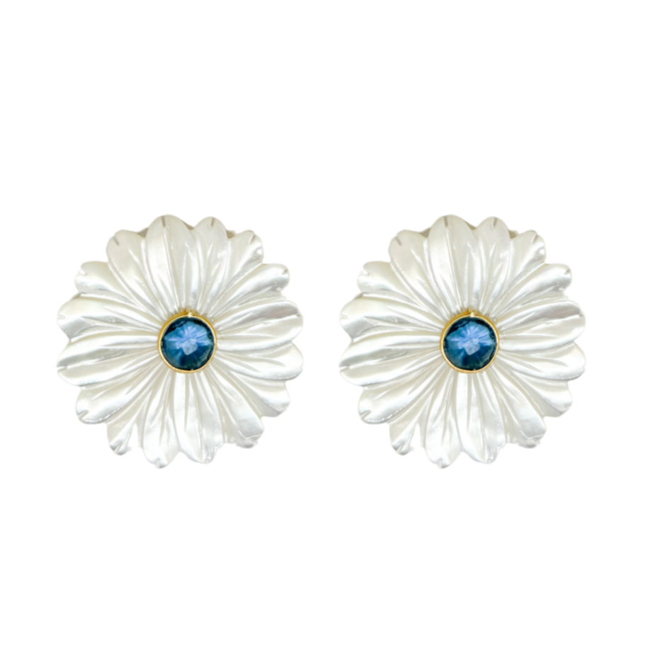 Fleur Mother of Pearl &Blue Quartz Earrings