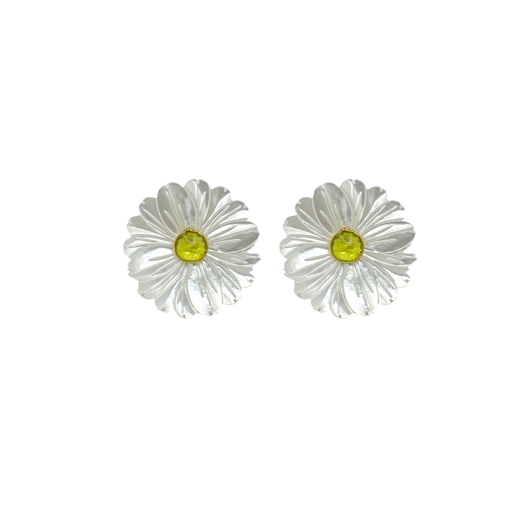 Fleur Mother of Pearl & Peridot Earrings