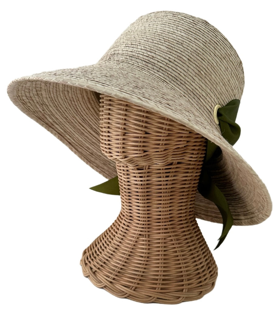 Clematis Bucket Hat - Olive Green Wide & Short Grosgrain Ribbon