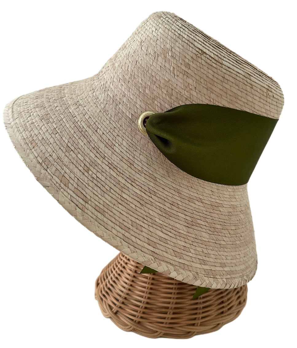 Clematis Bucket Hat - Olive Green Wide & Short Grosgrain Ribbon