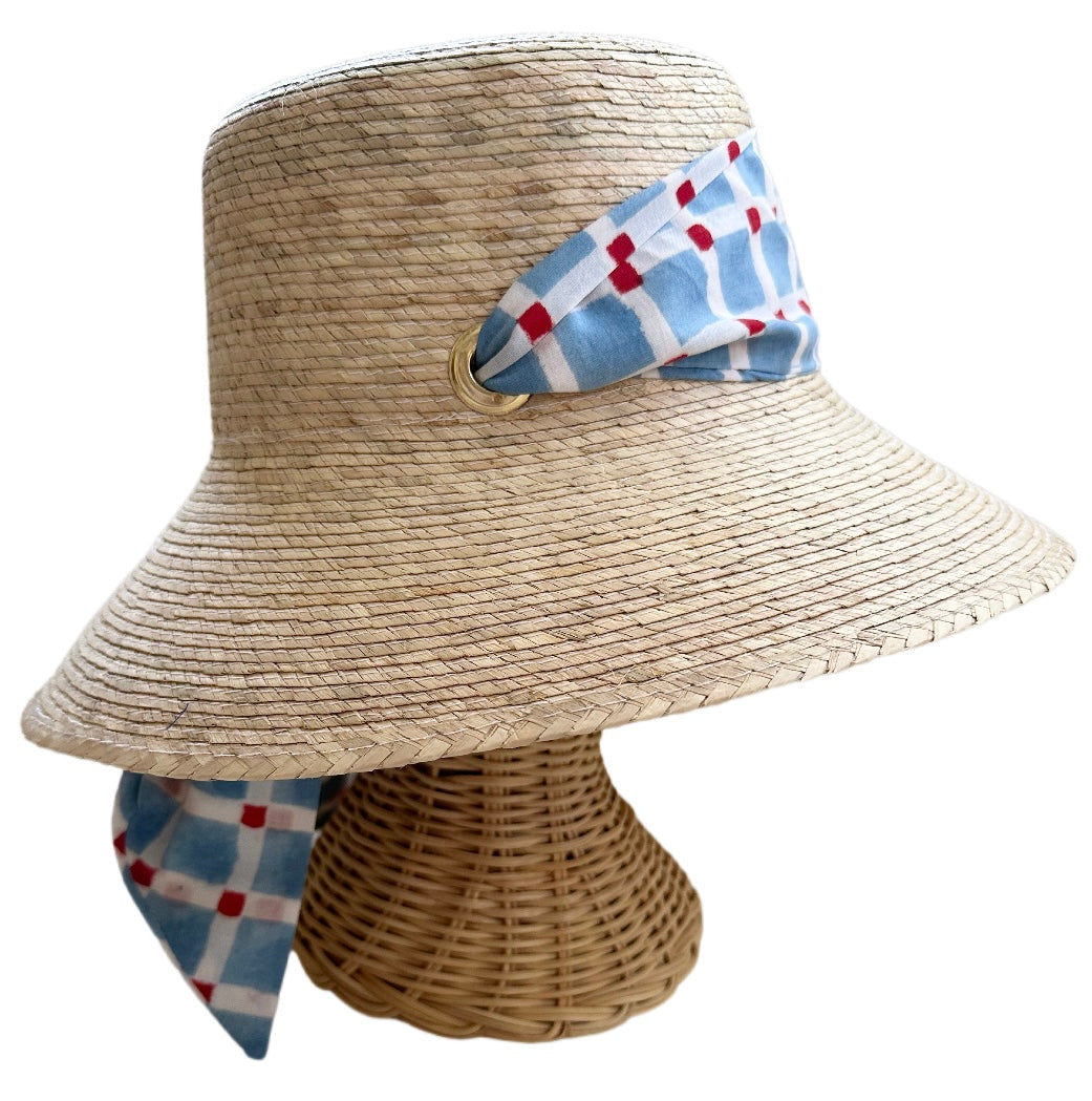 Clematis Bucket Hat - Check Block Print Hat Scarf