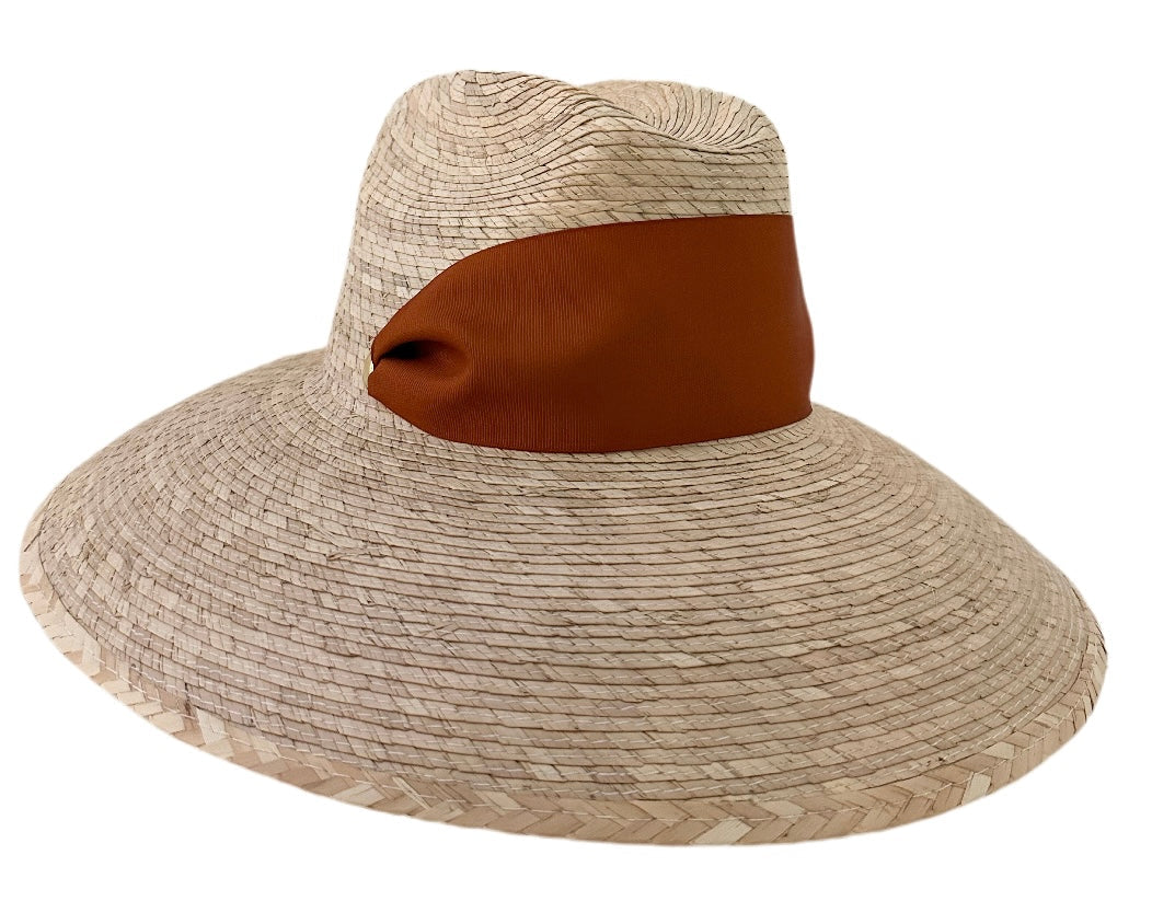 Hollyhock Sun Hat - Wide & Short Rust/Burnt Orange Grosgrain Ribbon