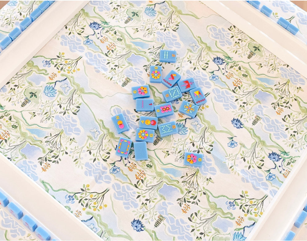 Scalloped Square Table Topper in Blue Pagoda