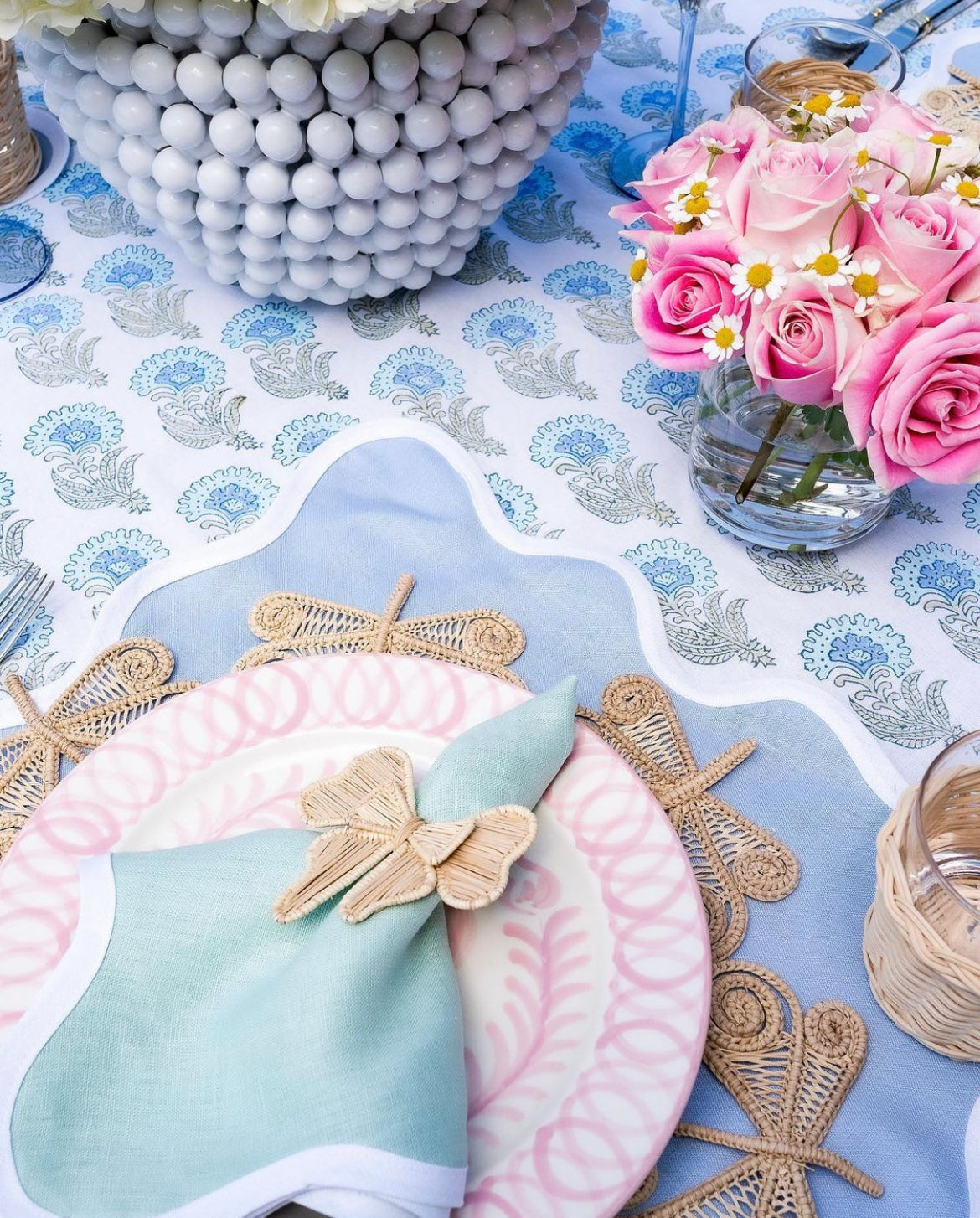 Linen Scalloped Square | Cornflower Blue
