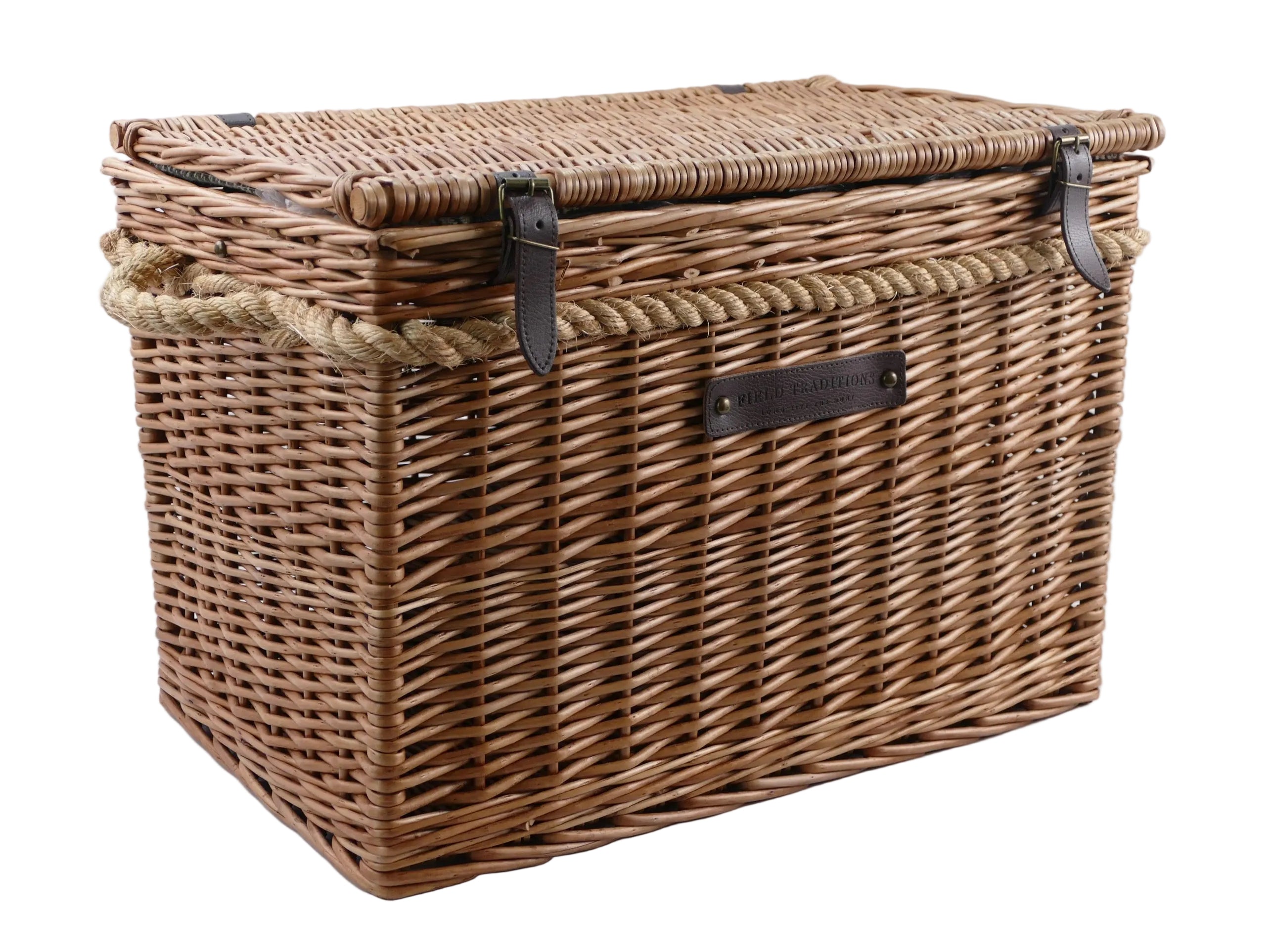 Field Traditions 6 person Deluxe Houndstooth Picnic Basket with Rope Handles