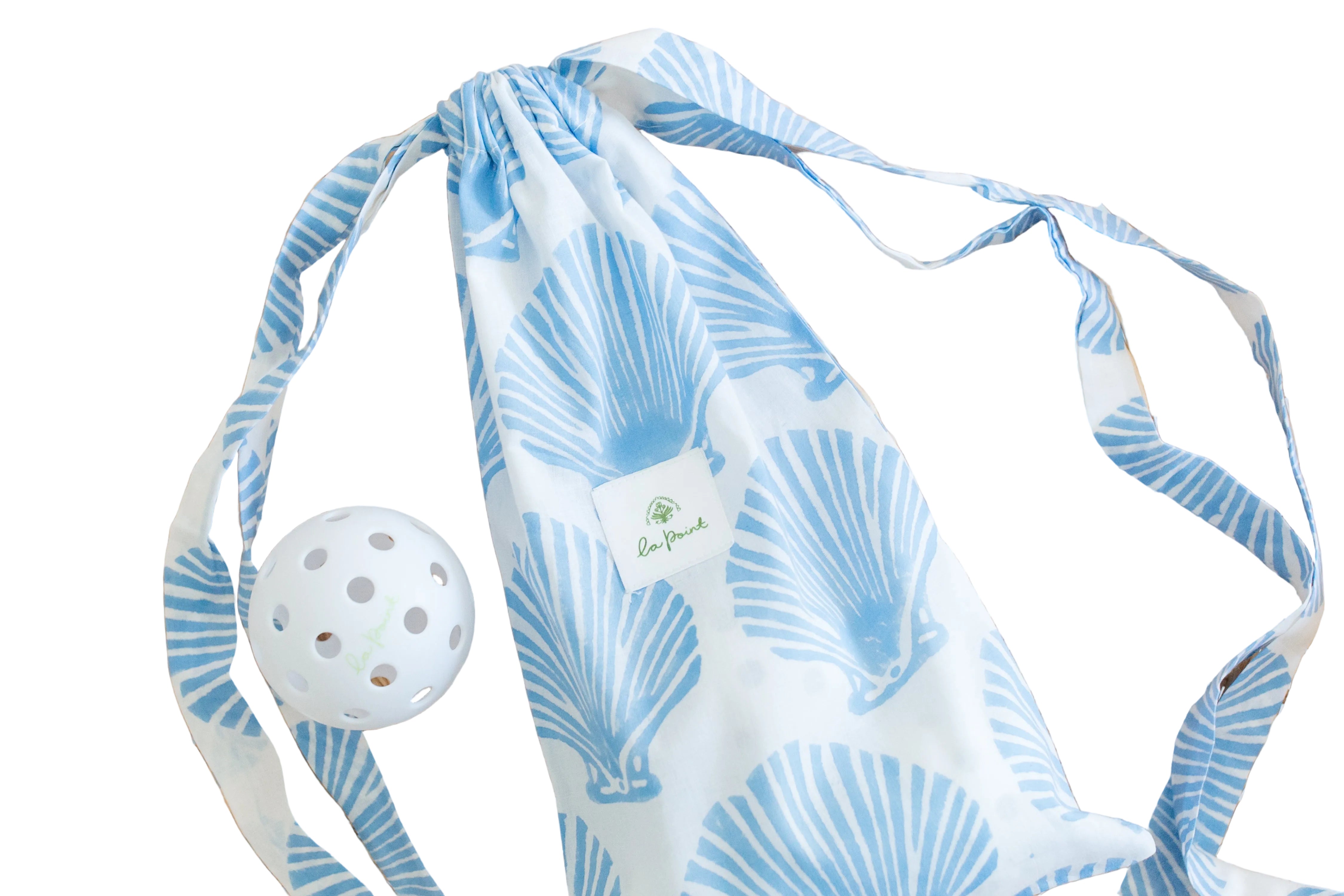 beachy blue shell pouch of pickleballs