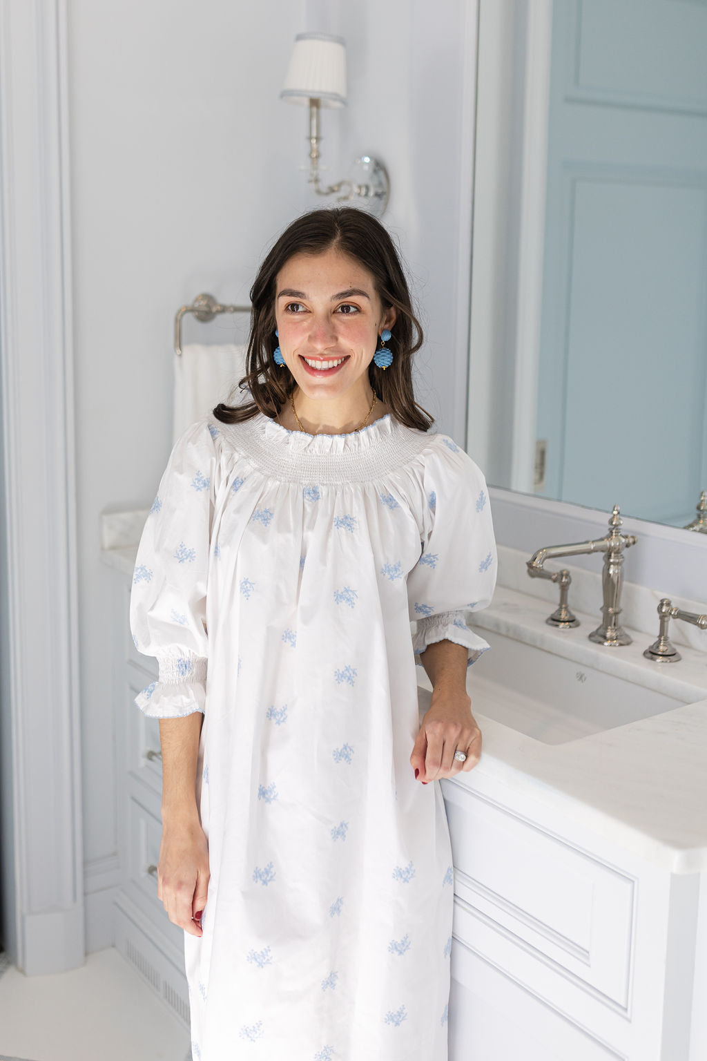 NANCY COTTON EMBROIDERED LONG SLEEVE NIGHTGOWN