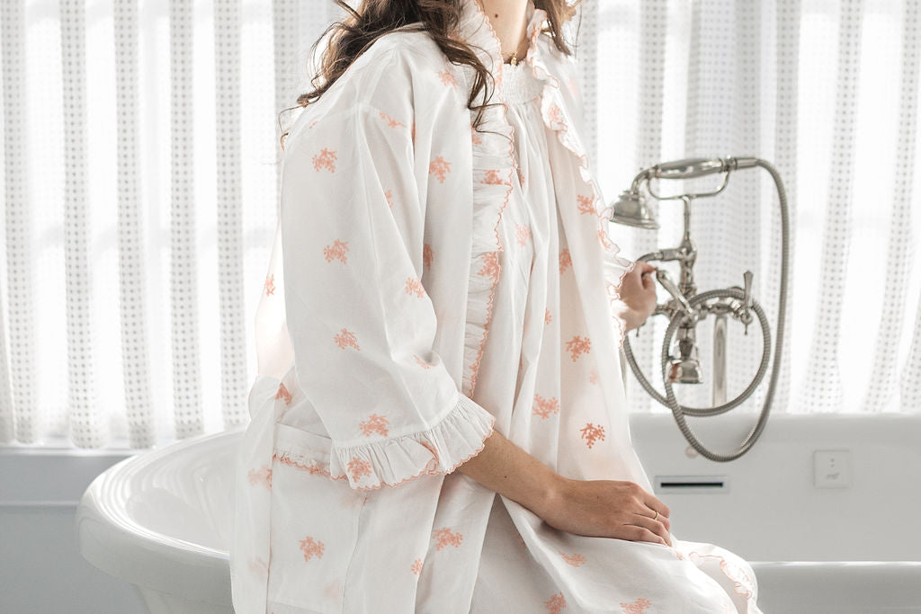 NANCY COTTON RUFFLE EMBROIDERED ROBE
