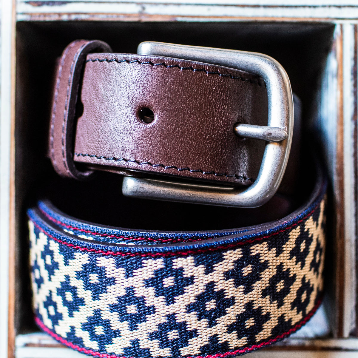 Diplomático Chocolate Leather Woven Belt