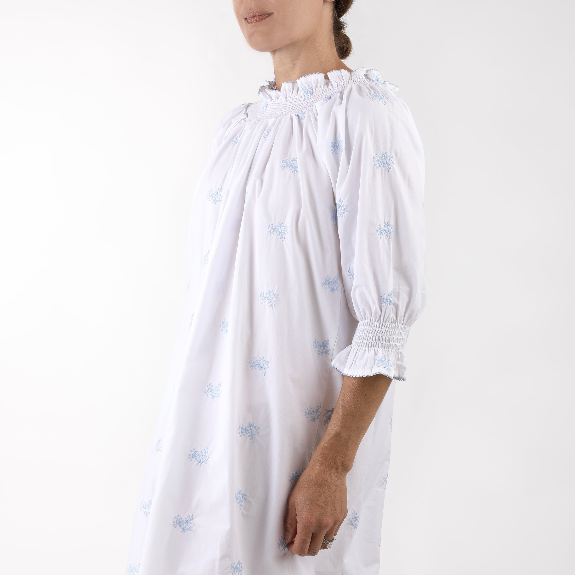 NANCY COTTON EMBROIDERED LONG SLEEVE NIGHTGOWN