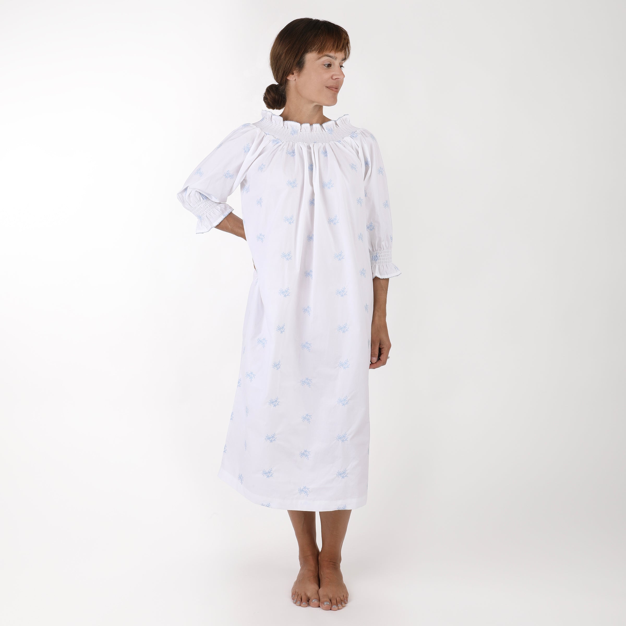 NANCY COTTON EMBROIDERED LONG SLEEVE NIGHTGOWN