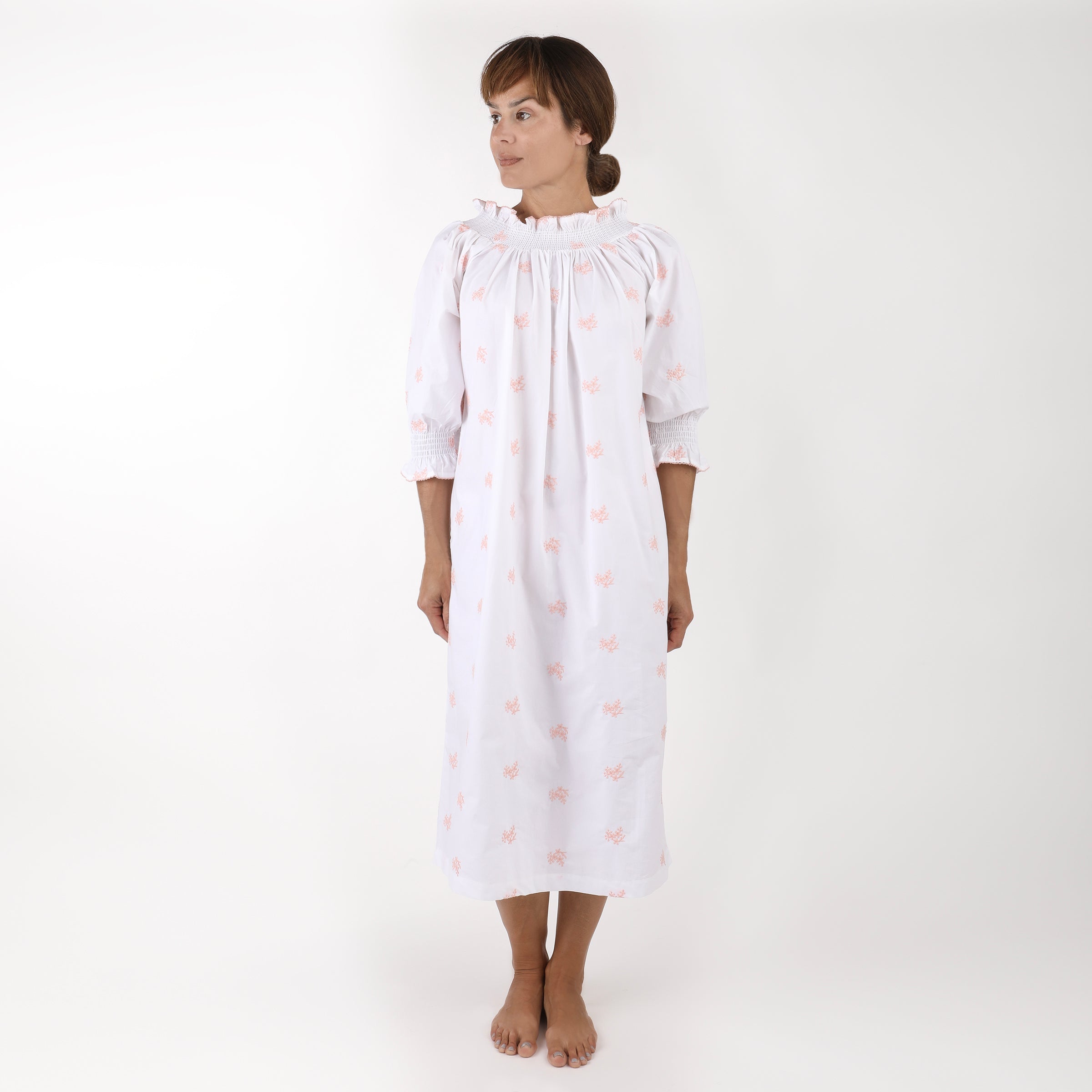 NANCY COTTON EMBROIDERED LONG SLEEVE NIGHTGOWN