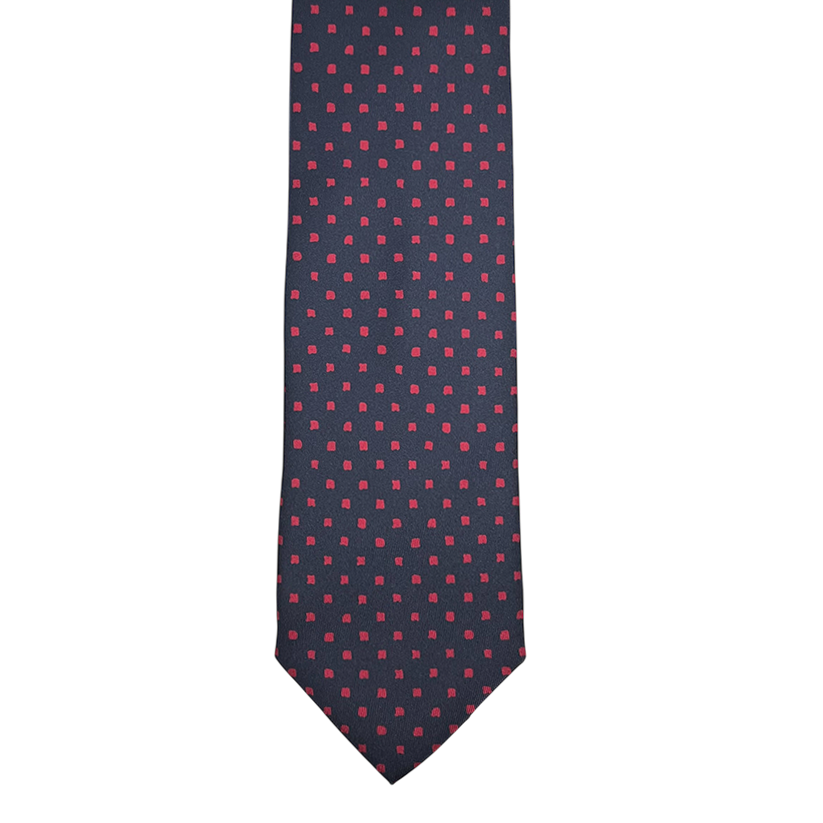 Tie - Navy w/ Red Abstract Toast Squares