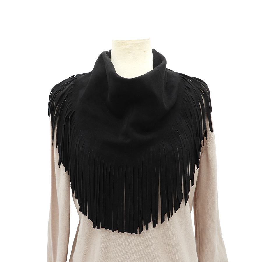 Texas Cowboy Fringe Collar in Deep Black Suede