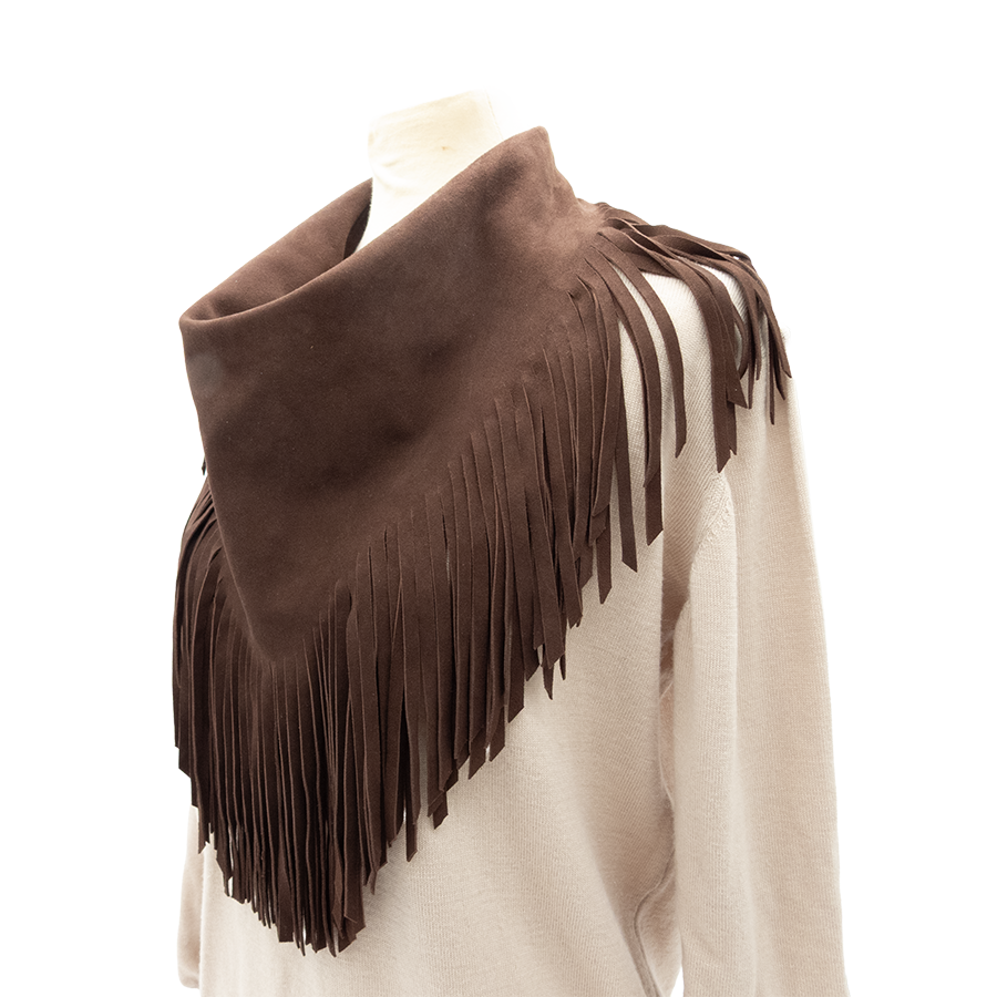Texas Cowboy Fringe Collar in Liver Chestnut Suede Color