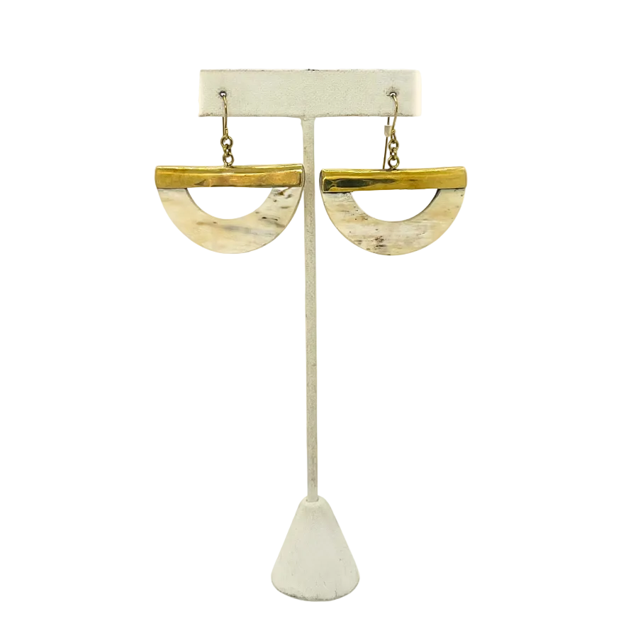 Moonrise Horn and Brass Earrings