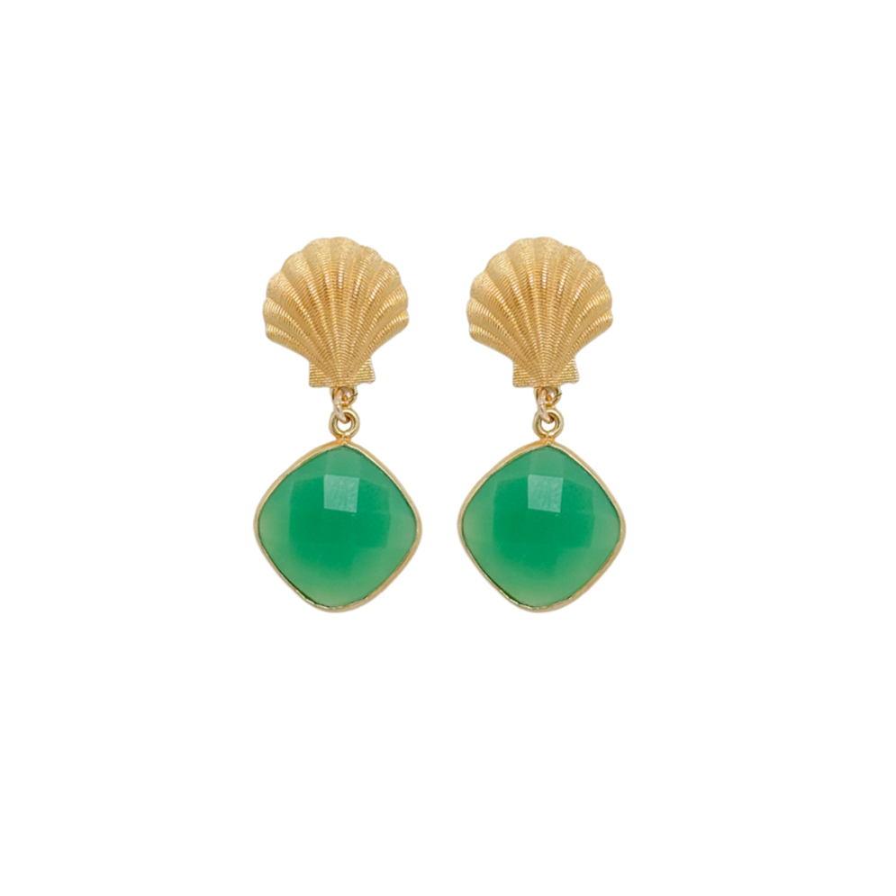 Ocean Shell Green Calcedony Drop Earring