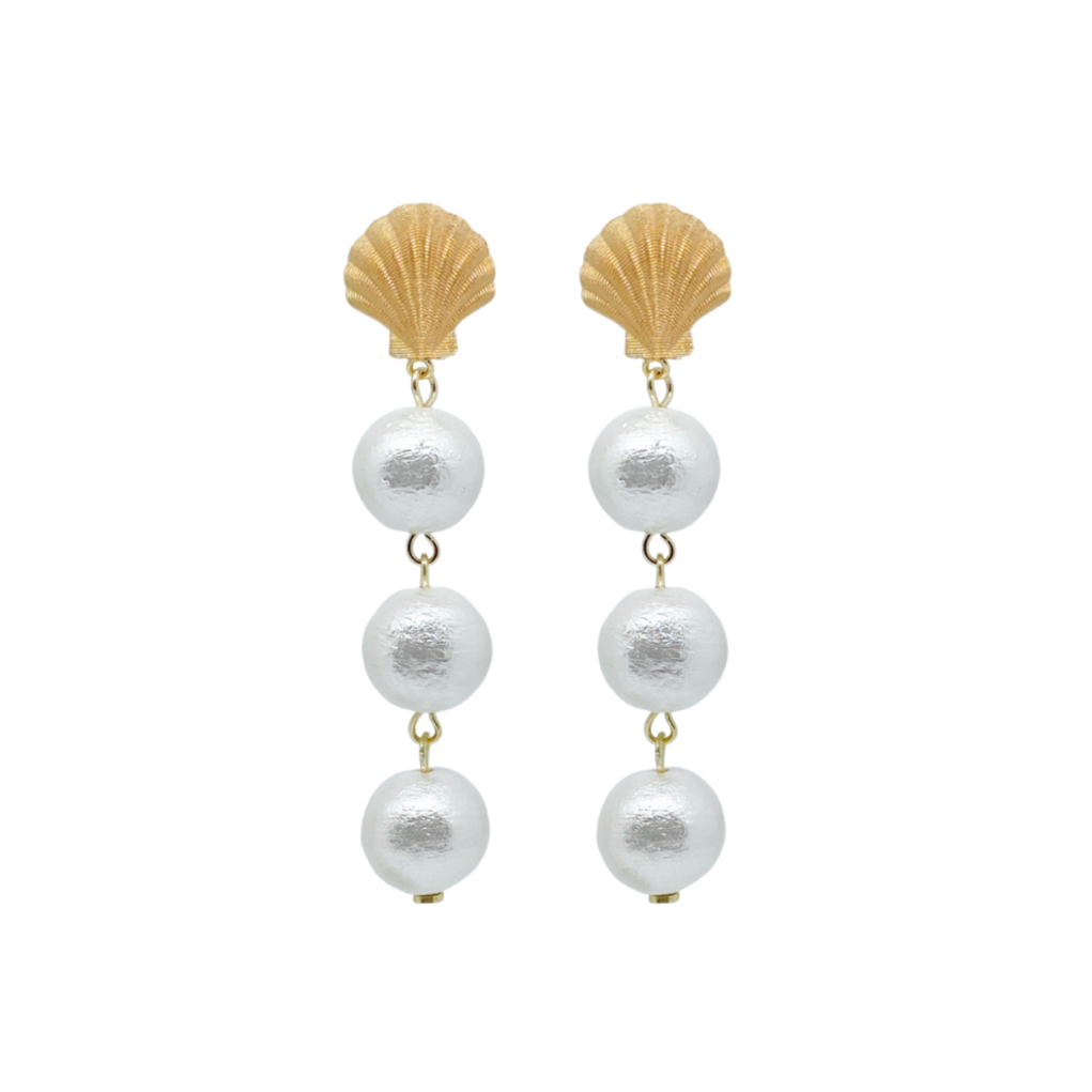 Ocean Shell Triple Cotton Pearl Triple Earring
