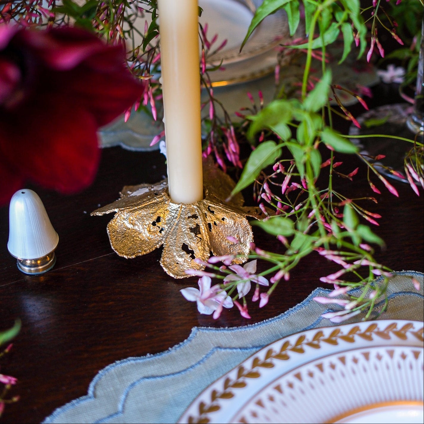 Brass Flower Lace Candlestick Holder