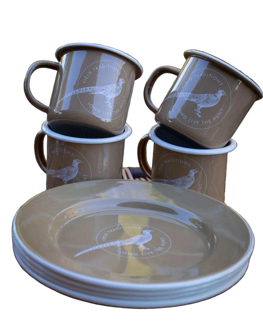 Field Traditions Pheasant Enamelware Cups and Plates - Set of 4