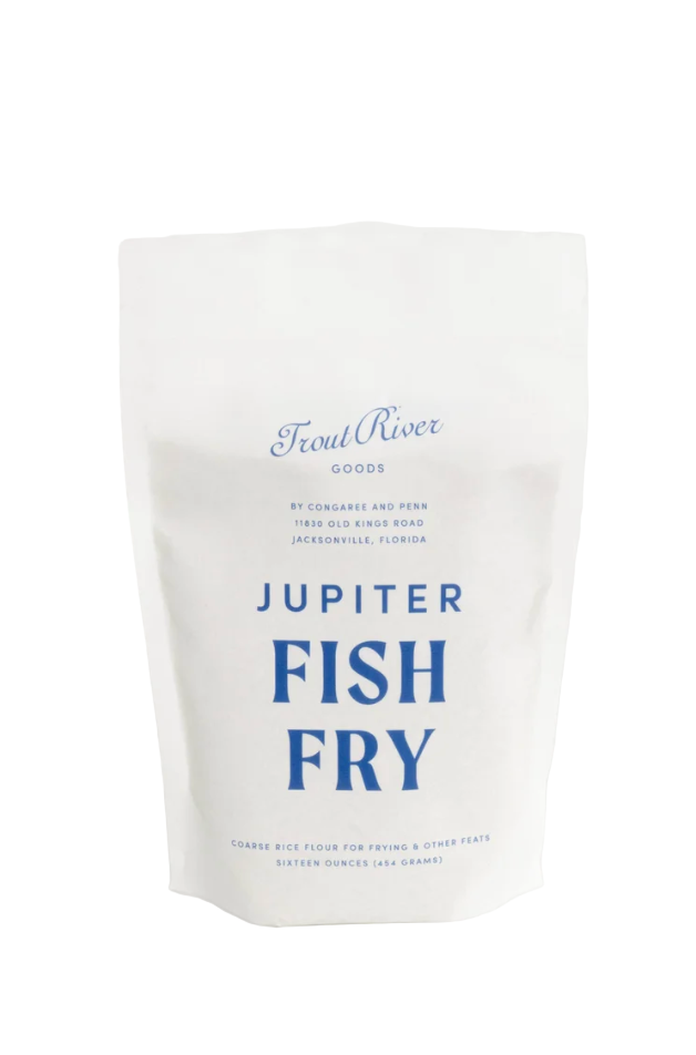 Jupiter Fish Fry product packaging with branding on a white background
