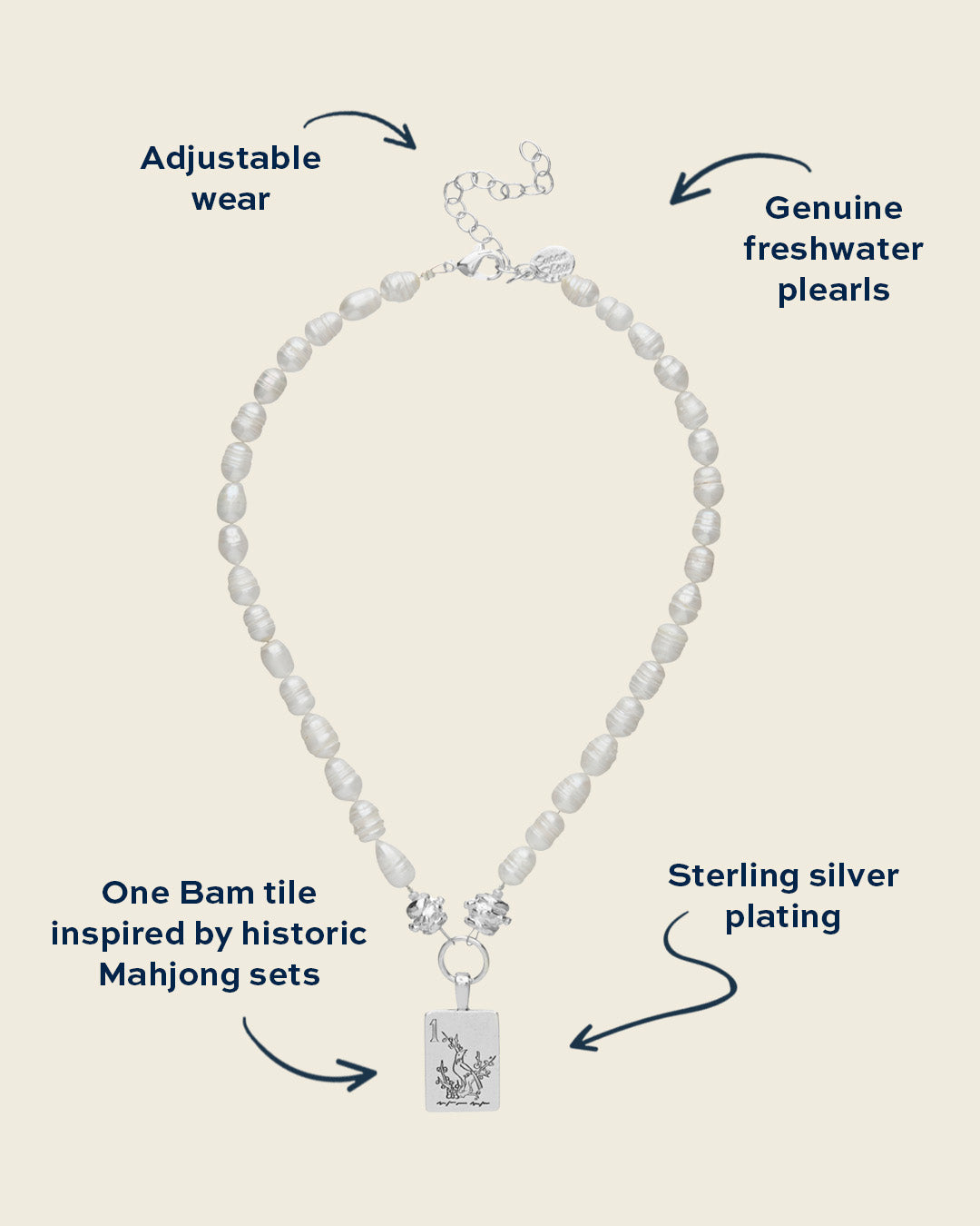 Bird Bam Mahjong Pearl Necklace