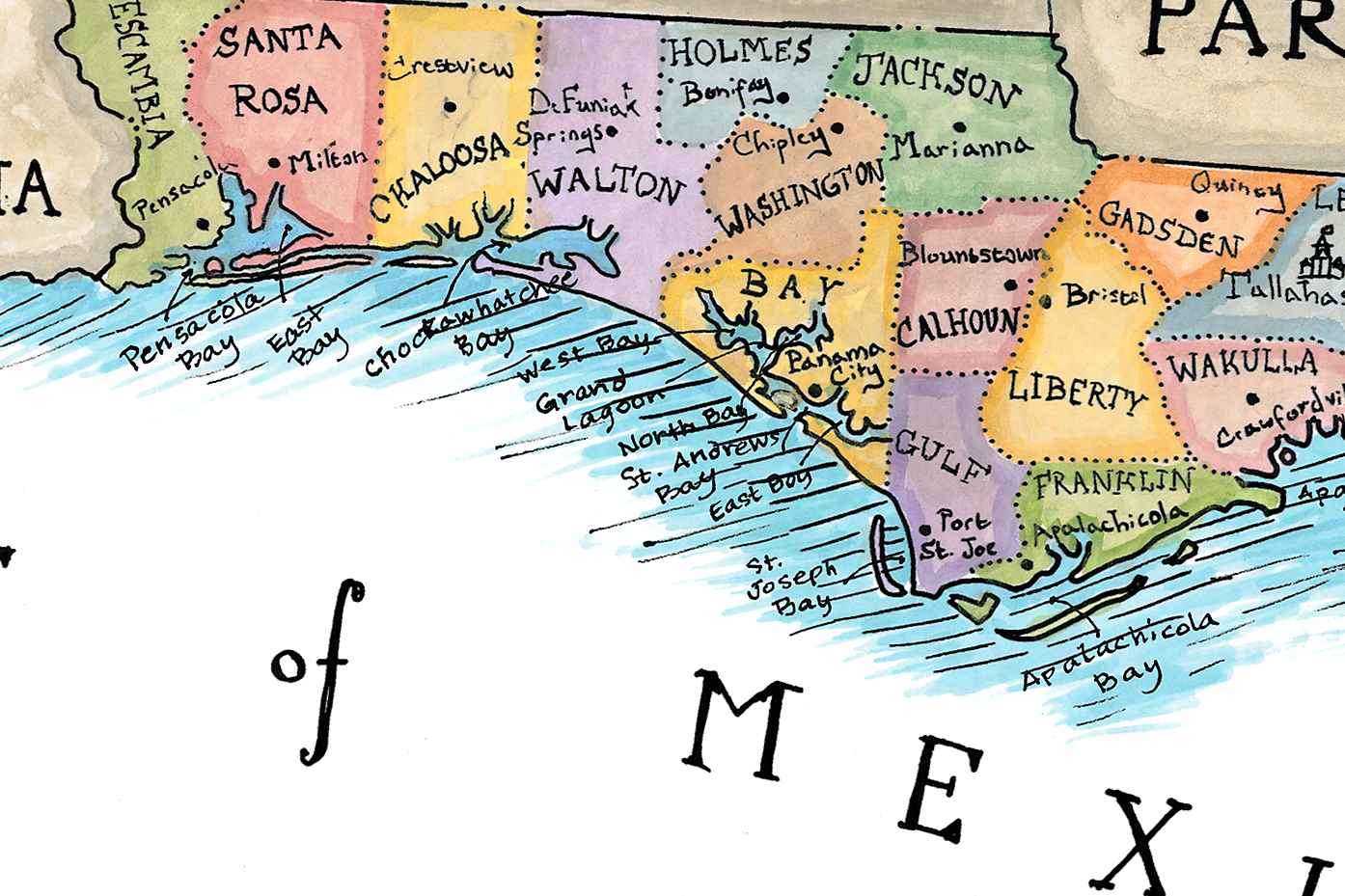 Map of the Louisiana Purchase with colorful states and a border labeled 'of Mexico'.