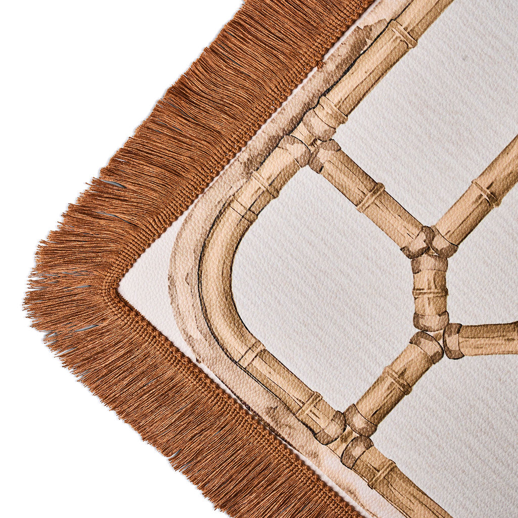The Veranda Mahjong Mat - Bamboo Neutral with Fringe