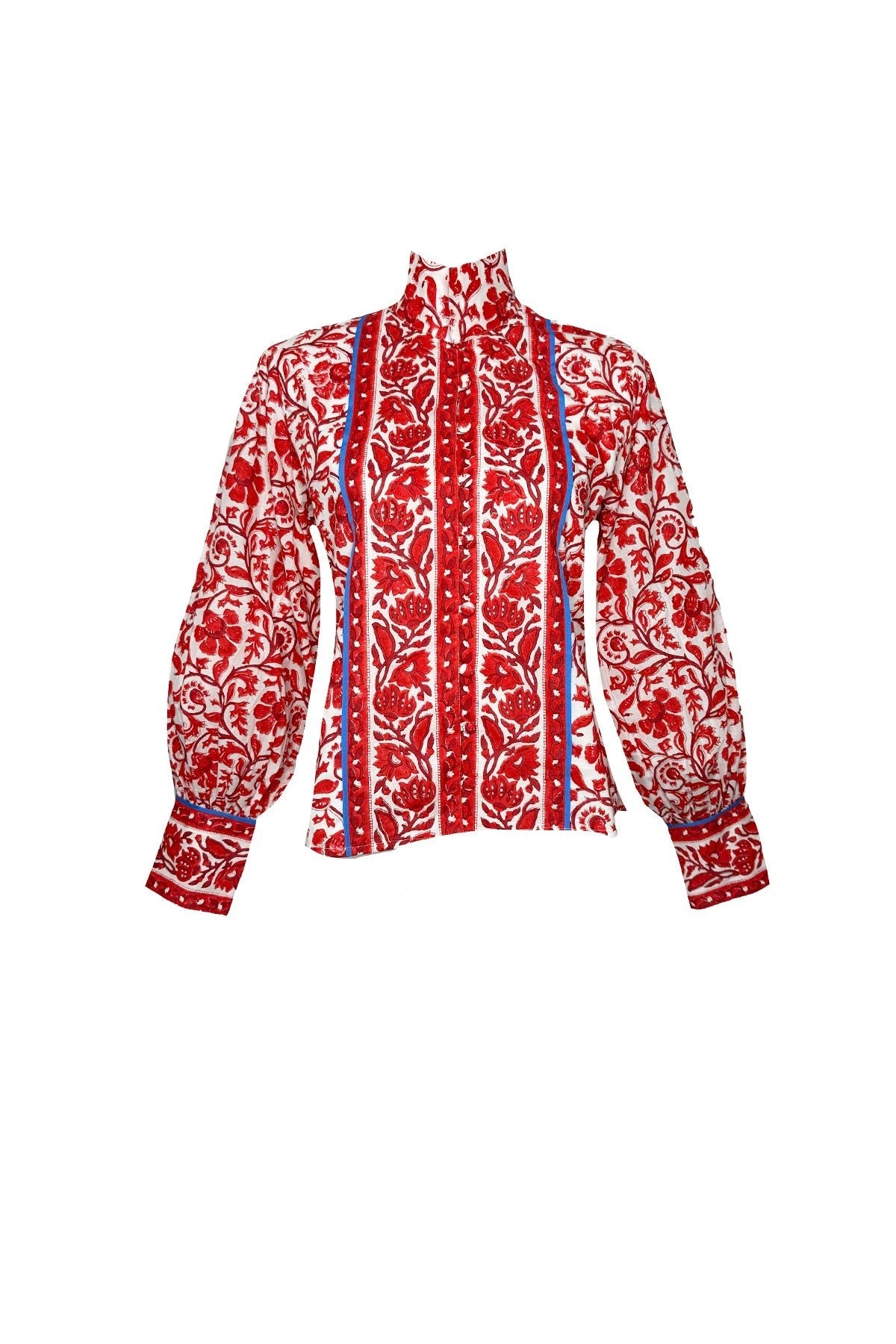 Boxy Balloon Sleeve Top Cherry Victorian Frieze