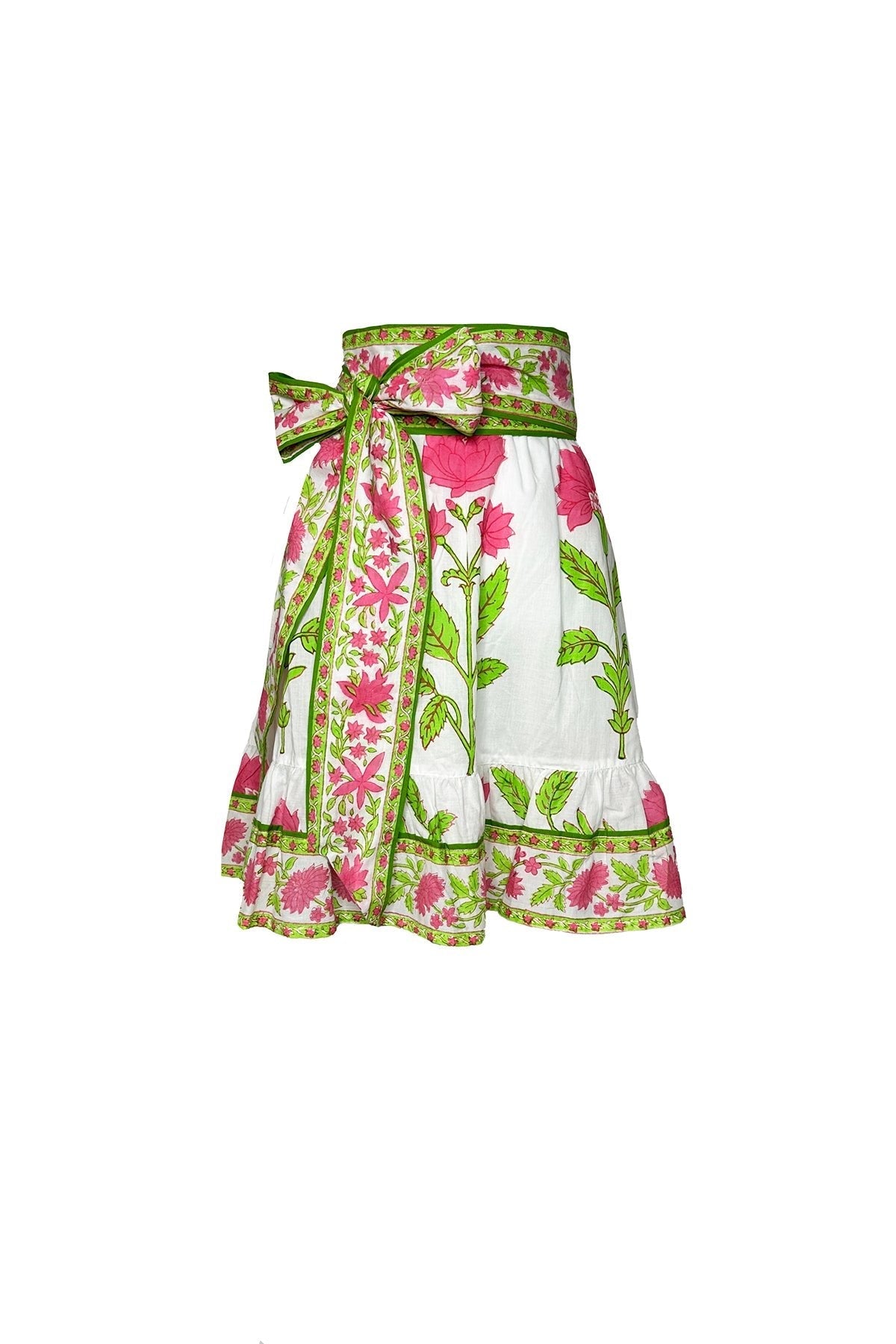 SUE SARTOR Flounce Mini Skirt | Watermelon Dahlia