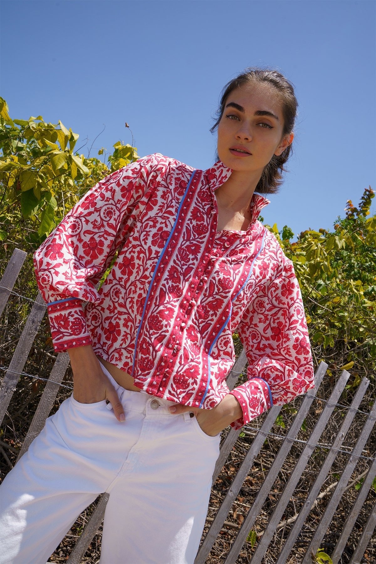 Boxy Balloon Sleeve Top Cherry Victorian Frieze
