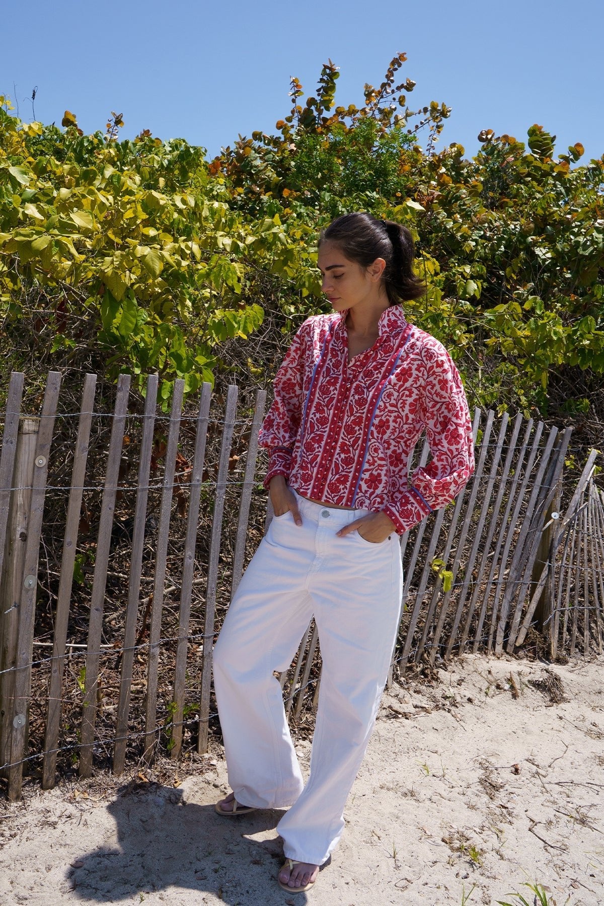 Boxy Balloon Sleeve Top Cherry Victorian Frieze