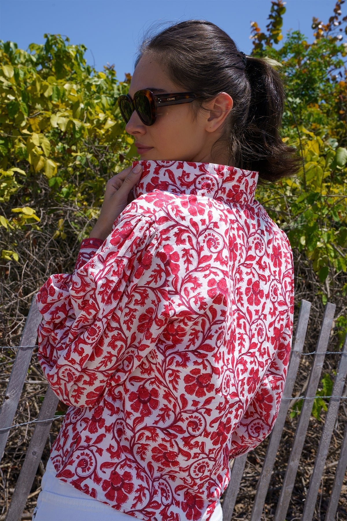 Boxy Balloon Sleeve Top Cherry Victorian Frieze