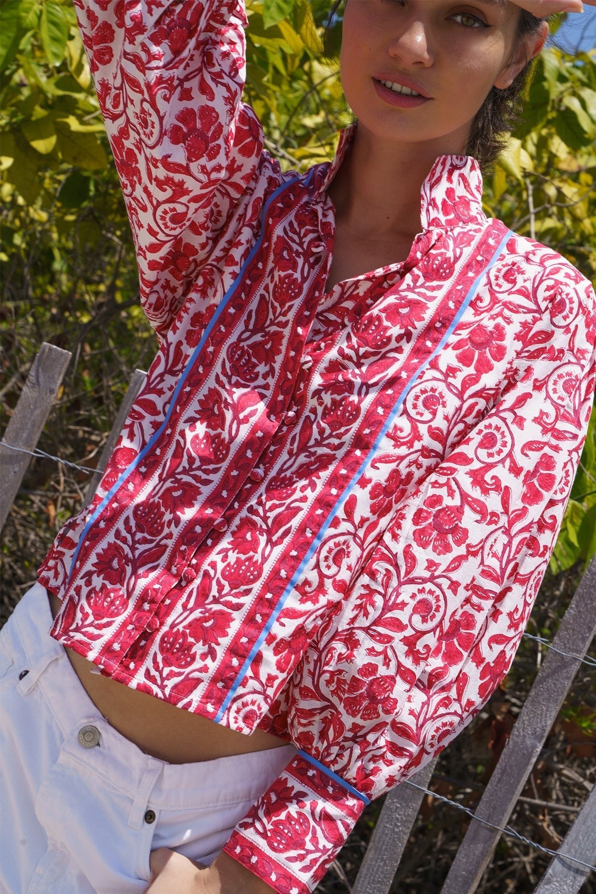 Boxy Balloon Sleeve Top Cherry Victorian Frieze