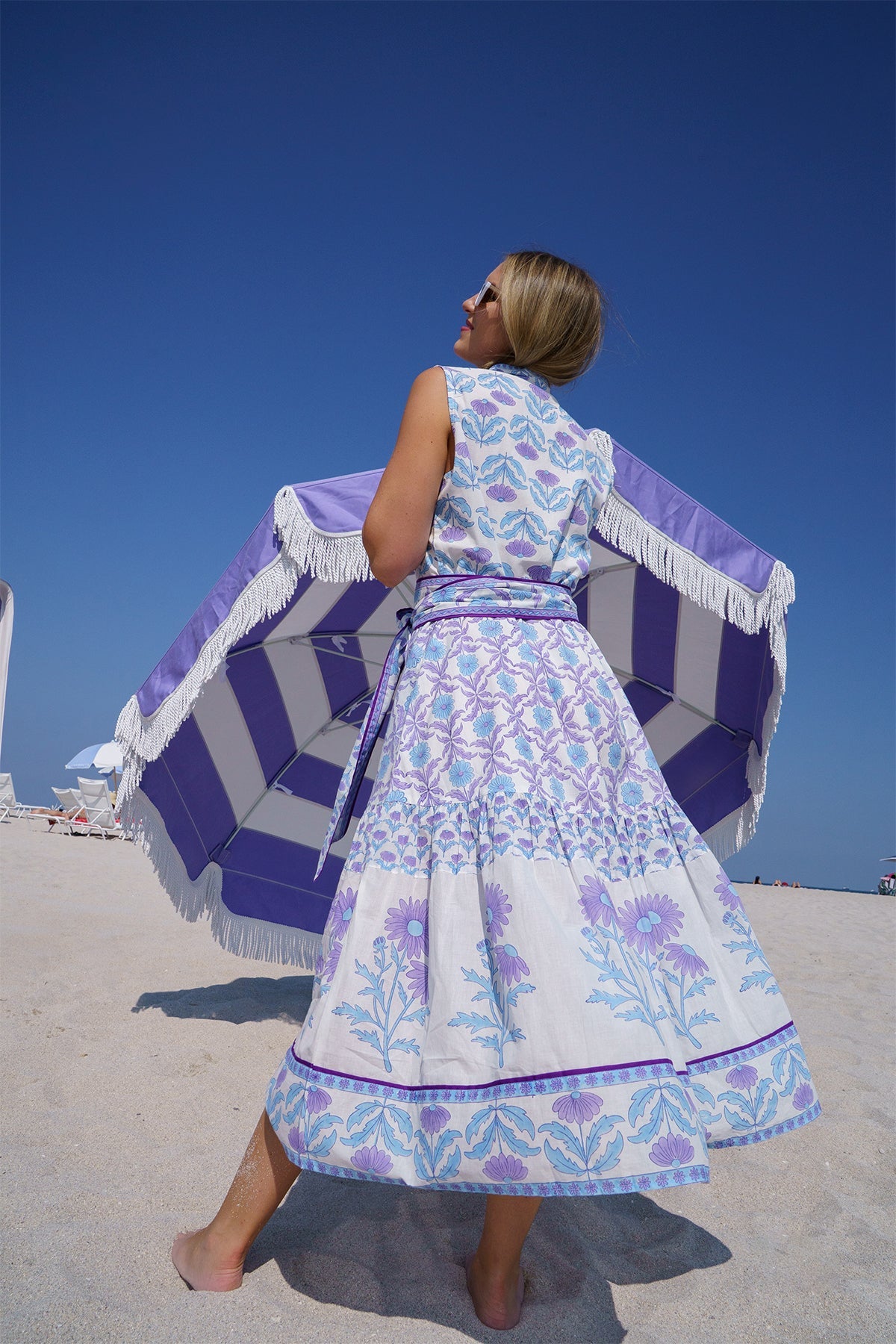 Sleeveless SUE SARTOR Flounce | Periwinkle Daisy