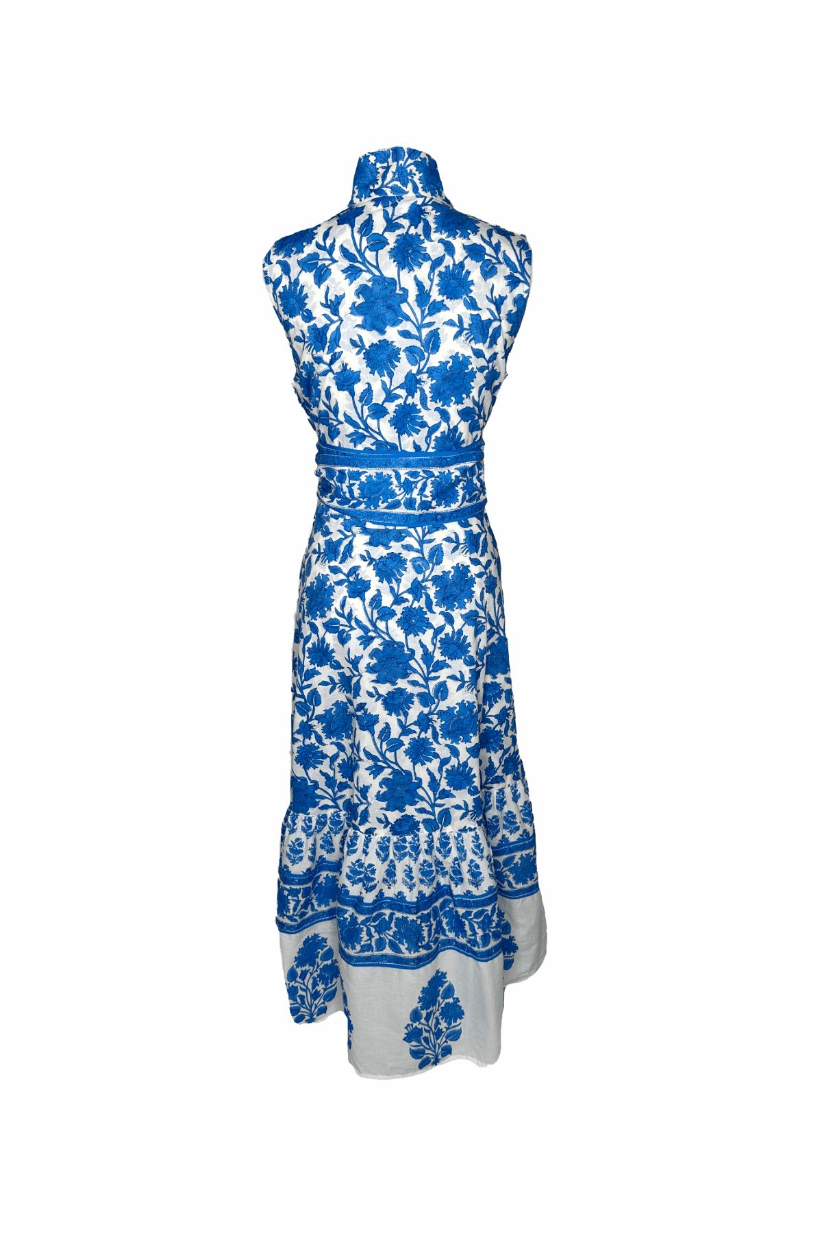 Sleeveless SUE SARTOR Flounce | Capri Blue Vintage Lily