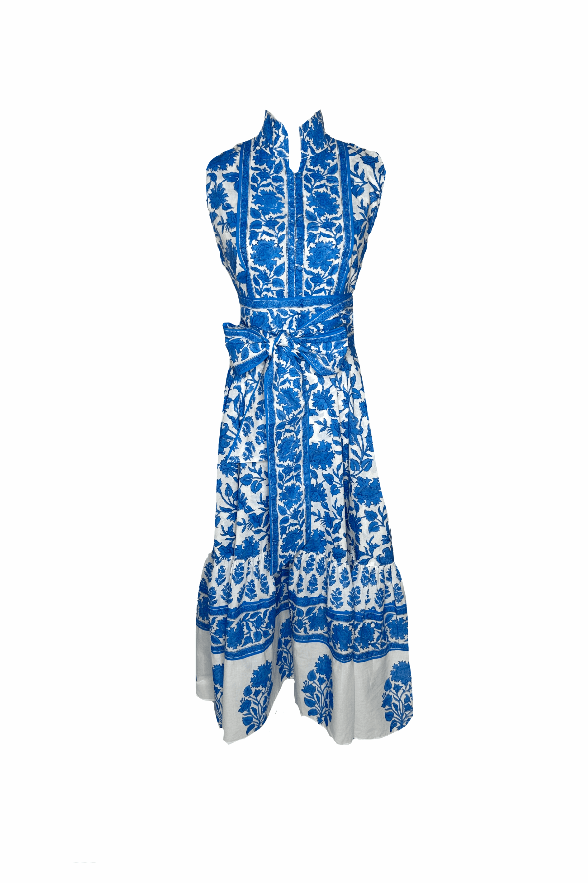 Sleeveless SUE SARTOR Flounce | Capri Blue Vintage Lily