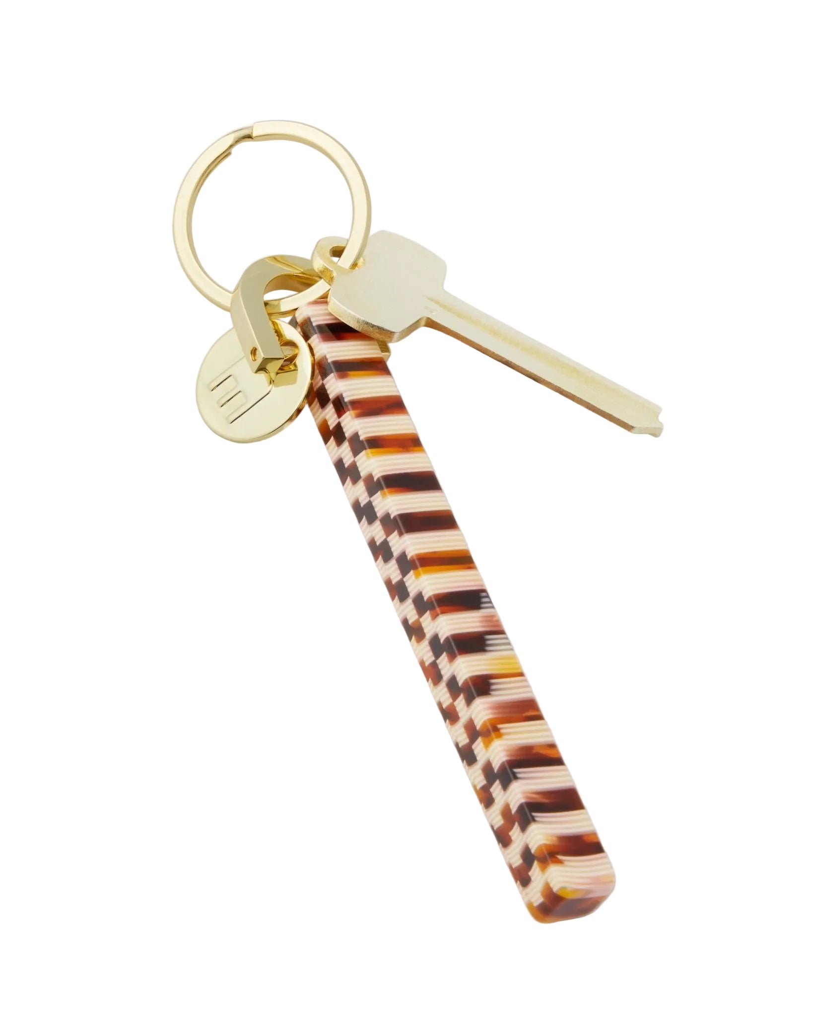 Keychain with striped pattern and gold keyring on a white background